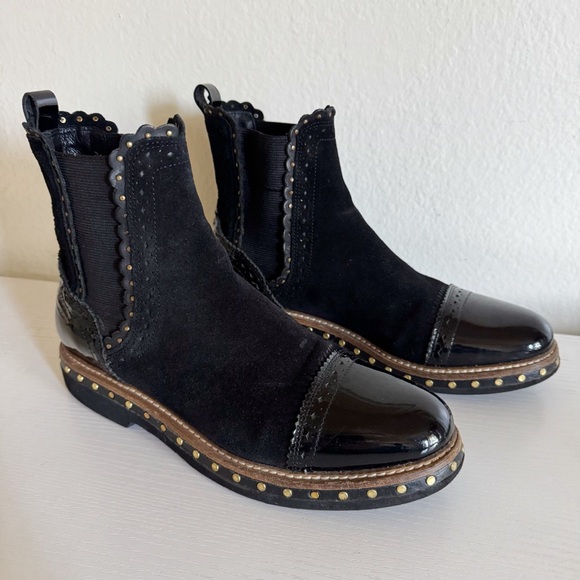 Free People | Atlas Black Suede Leather Studded Chelsea Boots - Picture 1 of 8